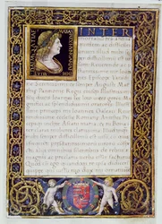Seite aus einem Kodex mit einem Porträt von Matthias I. (1440-90) Corvinus